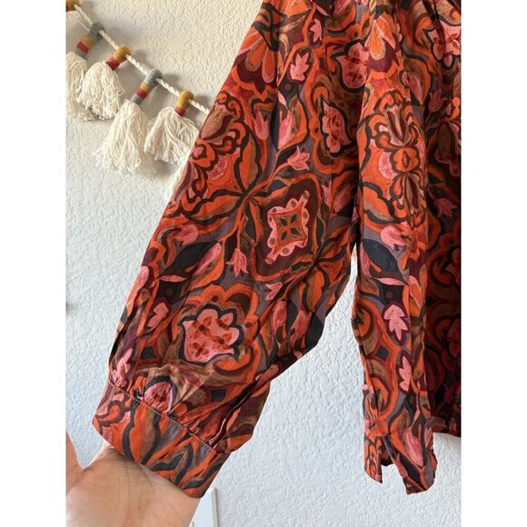 Dress Forum Los Angeles Paisley Floral Tie Front Tropical Top Boho Peasant S - Picture 6 of 9